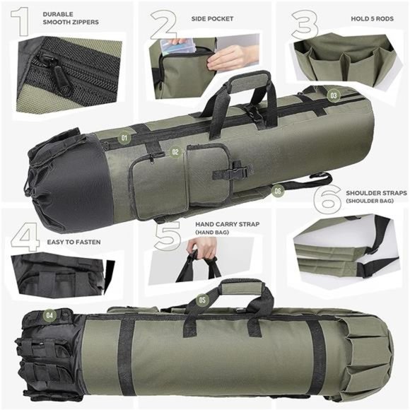Allnice Fishing Rod Case Update Fishing Pole Bag Double shoulder straps Fishing